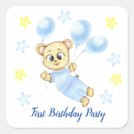 Adesivo Quadrado Primeiro Festa de Criança de Aniversário positivo