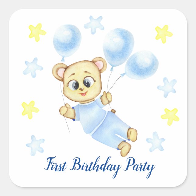 Adesivo Quadrado Primeiro Festa de Criança de Aniversário positivo (Frente)