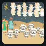 Adesivo Quadrado Primeiro Natal 3D Os pastores<br><div class="desc">O primeiro Natal em 3D que os pastores inspiram-se no capítulo 2 de Luke quando os anjos visitam os pastores à noite e proclamam o nascimento de Jesus. Cartão de excelente para cristãos querendo usar a história da bíblia em suas celebrações de natal.</div>