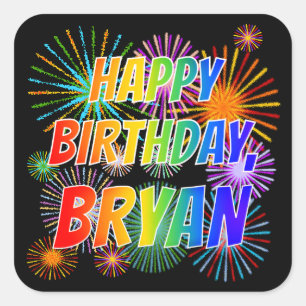 Adesivo Quadrado Primeiro nome "BRYAN", "FELIZ ANIVERSÁRIO"