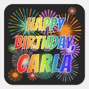 Adesivo Quadrado Primeiro nome "CARLA", "FELIZ ANIVERSÁRIO"
