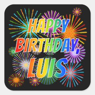 Adesivo Quadrado Primeiro nome "LUIS", Diversão "FELIZ ANIVERSÁRIO"