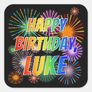 Adesivo Quadrado Primeiro nome "LUKE", "FELIZ ANIVERSÁRIO"