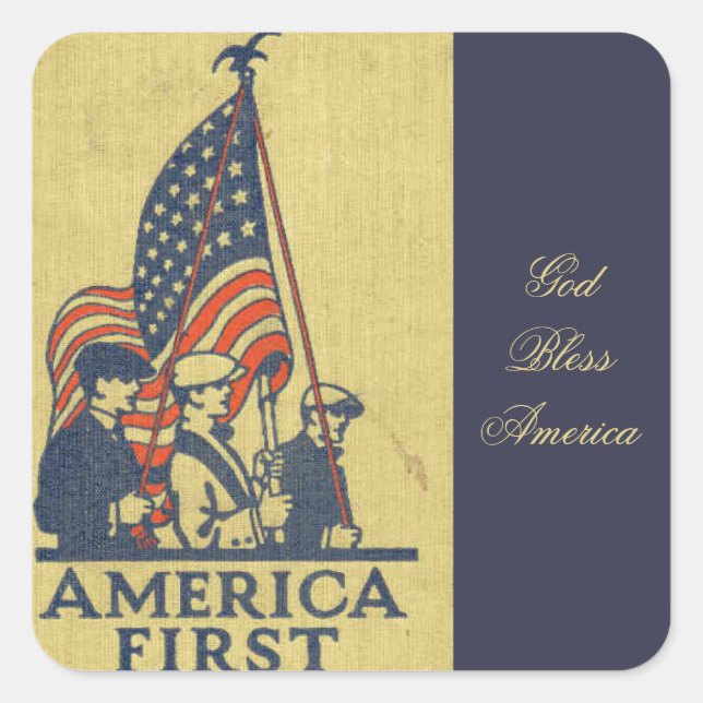 Adesivo Quadrado Primeiro Patriota Americano Texto Vintage (Frente)