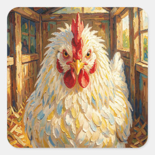 Adesivo Quadrado Primeiro Plano Engraçado de Frango Impasto que par