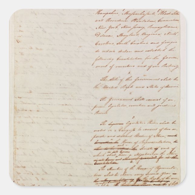 Adesivo Quadrado Primeiro projeto de Constituição dos EUA (Frente)