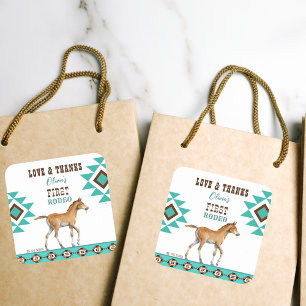 Adesivo Quadrado Primeiro rodeio a sudoeste do cavalo turquesa