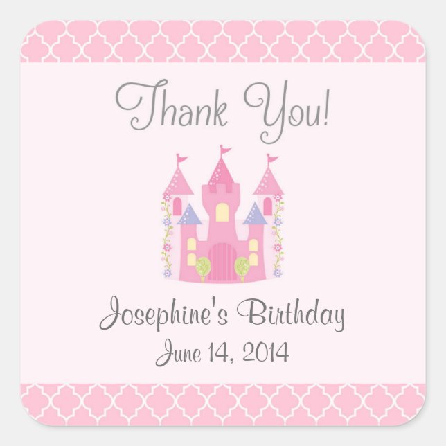 Adesivo Quadrado Princesa Castle Birthday Stickers (Rosa) (Frente)