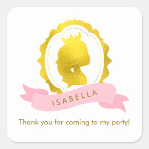 Adesivo Quadrado Princesa cor-de-rosa Cameo Aniversário