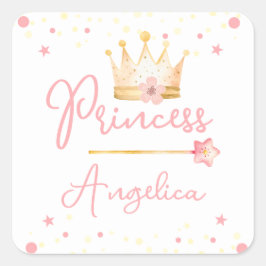 Adesivo Quadrado Princesa Coroa Rosa Menininha Aniversário