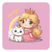 Princesa Cuta Personalizável com Gato Branco