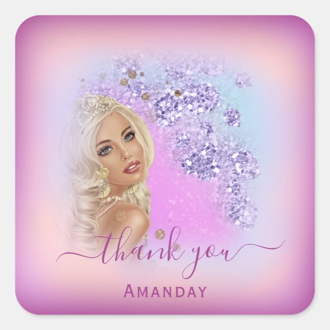 Adesivo Quadrado Princesa de 16 anos doce gratidão azul poeirento b (Frente)