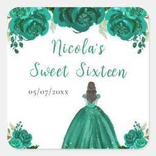 Adesivo Quadrado Princesa de Cabelo Castanho Floral Verde Sweet Six