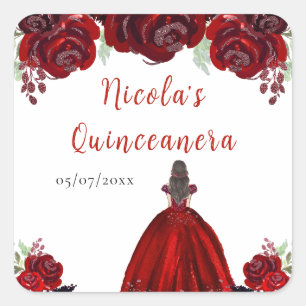 Adesivo Quadrado Princesa de Cabelo Castanho Quinceanera Floral Ver
