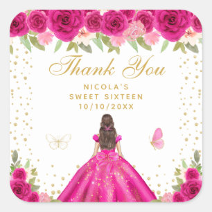 Adesivo Quadrado Princesa de Cabelo Castanho Rosa Quente Doce Dezes