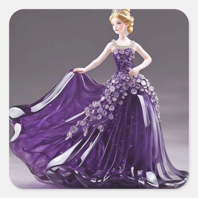Adesivo Quadrado Princesa de cristal com vestido roxo (Frente)