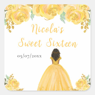 Adesivo Quadrado Princesa de Pele Morena Dourado Floral Sweet Sixte