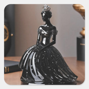 Adesivo Quadrado Princesa de vidro cristal com vestido preto