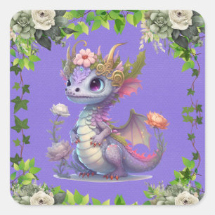 Adesivo Quadrado Princesa Dragão com Chá de fraldas Florals Girl