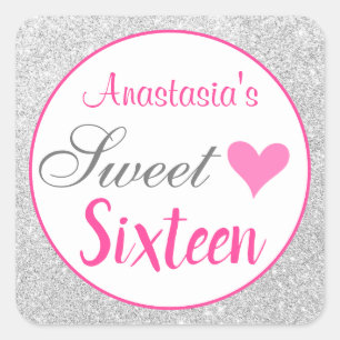 Adesivo Quadrado Princesa Feminina Rosa e Prata Brilho Doce Dezesse