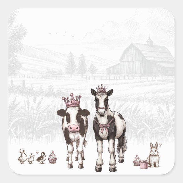 Adesivo Quadrado Princesa Festa de aniversário Animal (Frente)