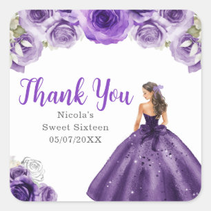 Adesivo Quadrado Princesa Floral em Vestido Roxo Escuro Sweet Sixte