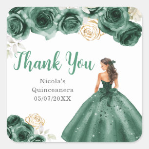 Adesivo Quadrado Princesa Floral em Vestido Verde Escuro Quinceaner