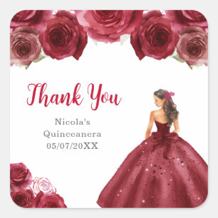 Adesivo Quadrado Princesa Floral em Vestido Vermelho Quinceanera