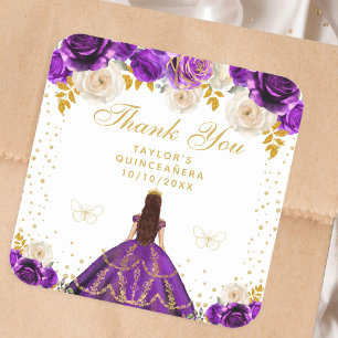 Adesivo Quadrado Princesa Floral Roxa Quinceañera