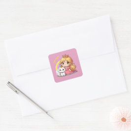 Adesivo Quadrado Princesa fofa personalizável com gato branco