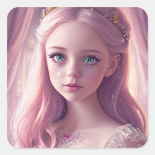Adesivo Quadrado Princesa Rosa bonito com Faíscas