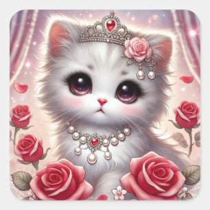 Adesivo Quadrado Princesa Rosa Rosa vermelha