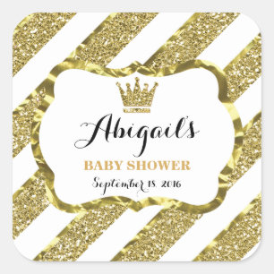 Adesivo Quadrado Príncipe pequeno Etiqueta, brilho Dourado do fals