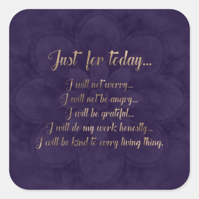 Adesivo Quadrado Princípios Reiki - Ouro em lótus roxa (Frente)