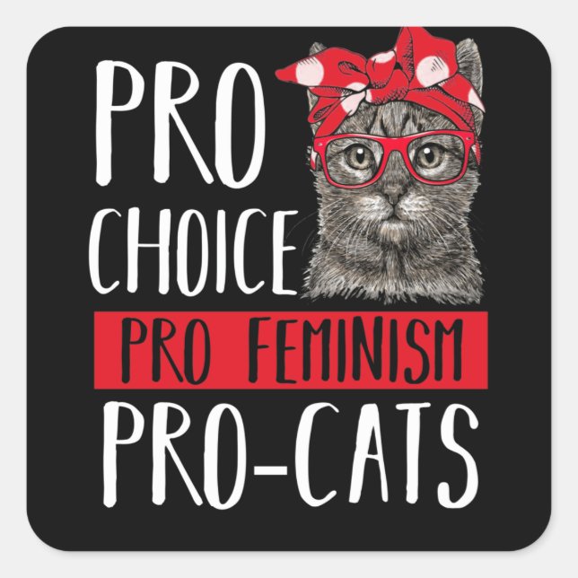 Adesivo Quadrado Pro Choice Pro Feminismo Gatos Pró com Bandana (Frente)