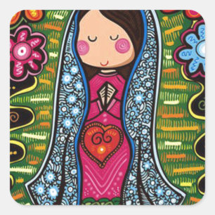 ADESIVO QUADRADO PRO CUSTOMIZÁVEL DE VIRGEN DE GUADALUPE CARICATUR