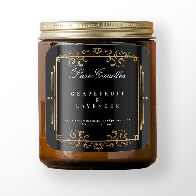 Adesivo Quadrado Produto Cosmético Elegante de Velas Negra Elegante (Criador carregado)