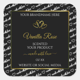 Adesivo Quadrado Produto em Nuvem de Palavra Branca Preta Rotulagen