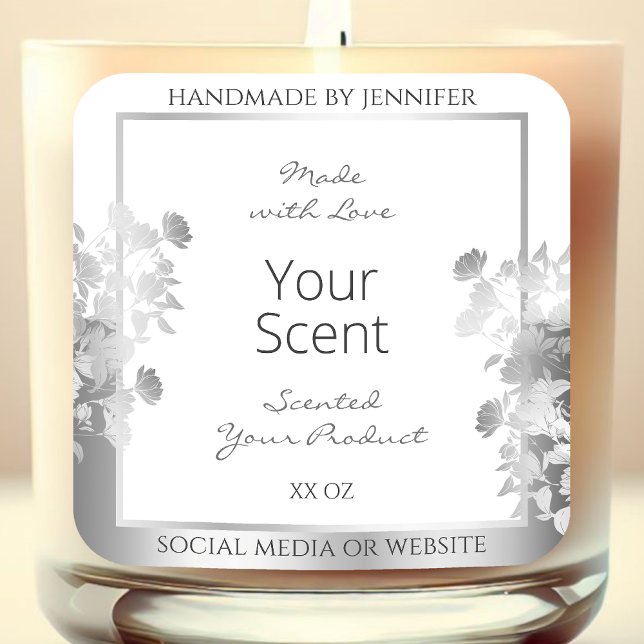 Adesivo Quadrado Produto Floral Branco Clássico Rótulo de Acondicio (Criador carregado)