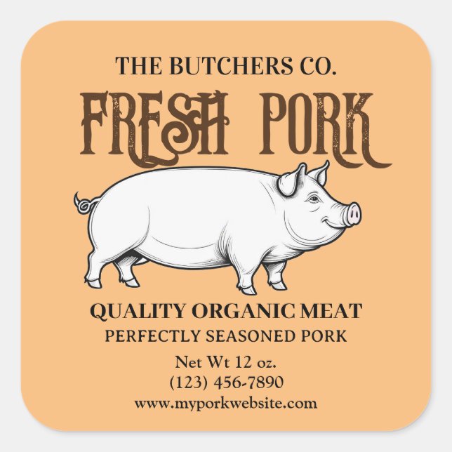 Adesivo Quadrado Produtos de carne fresca personalizados (Frente)