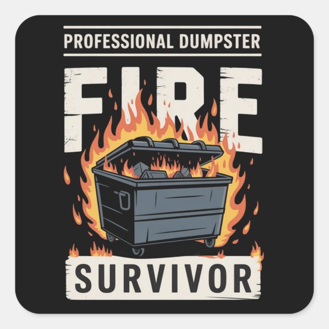 Adesivo Quadrado Professional Dumpster Fire Survivor Funny Work  (Frente)
