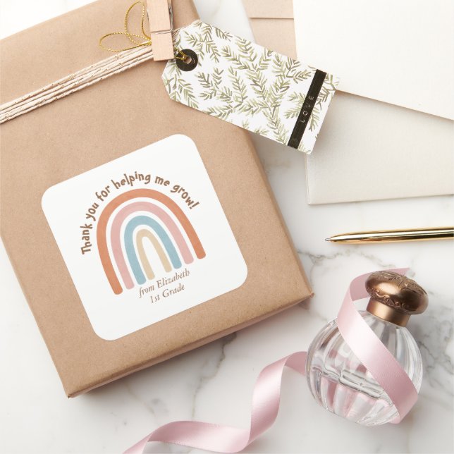 Adesivo Quadrado Professor de Arco-Íris Moderno, Aquarela Obrigado (Presentear)