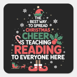 Adesivo Quadrado Professor de Leitura Papai Noel Natal Alegria 