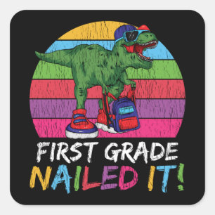 Adesivo Quadrado Professores do 1º ano do ensino infantil Dinossaur