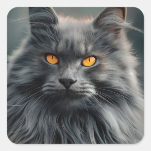 Adesivo Quadrado Projeto de Retrato de Majestoso Gato de Cabelo Lon