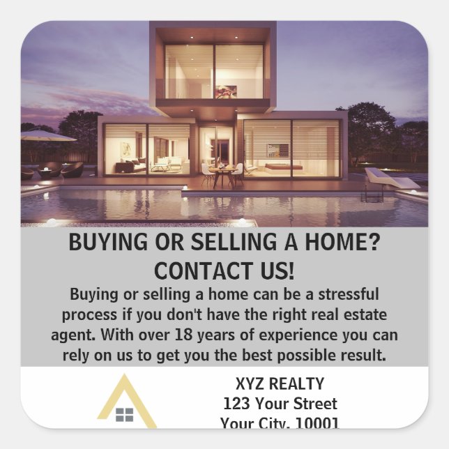 Adesivo Quadrado Promoção da Propriedade Imobiliária Elegante Moder (Frente)