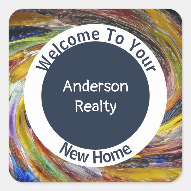 Adesivo Quadrado Promoção de Imóveis Redemoinho Tie-Dye Imobiliária (Frente)