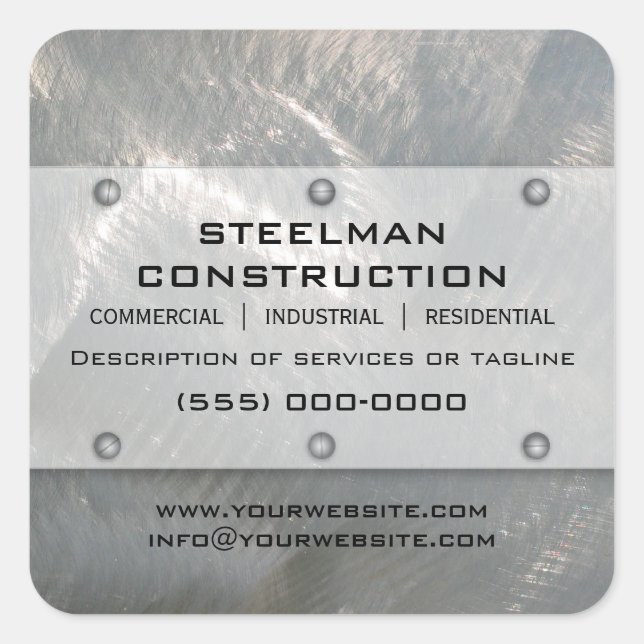 Adesivo Quadrado Promocional de aparência metálica de prata falsa e (Frente)