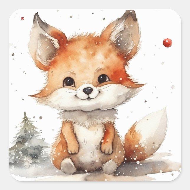 Adesivo Quadrado Pronto Para A Raposa De Inverno (Frente)