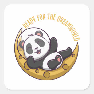 Adesivo Quadrado Pronto para o mundo dos sonhos Olá, pequeno panda,